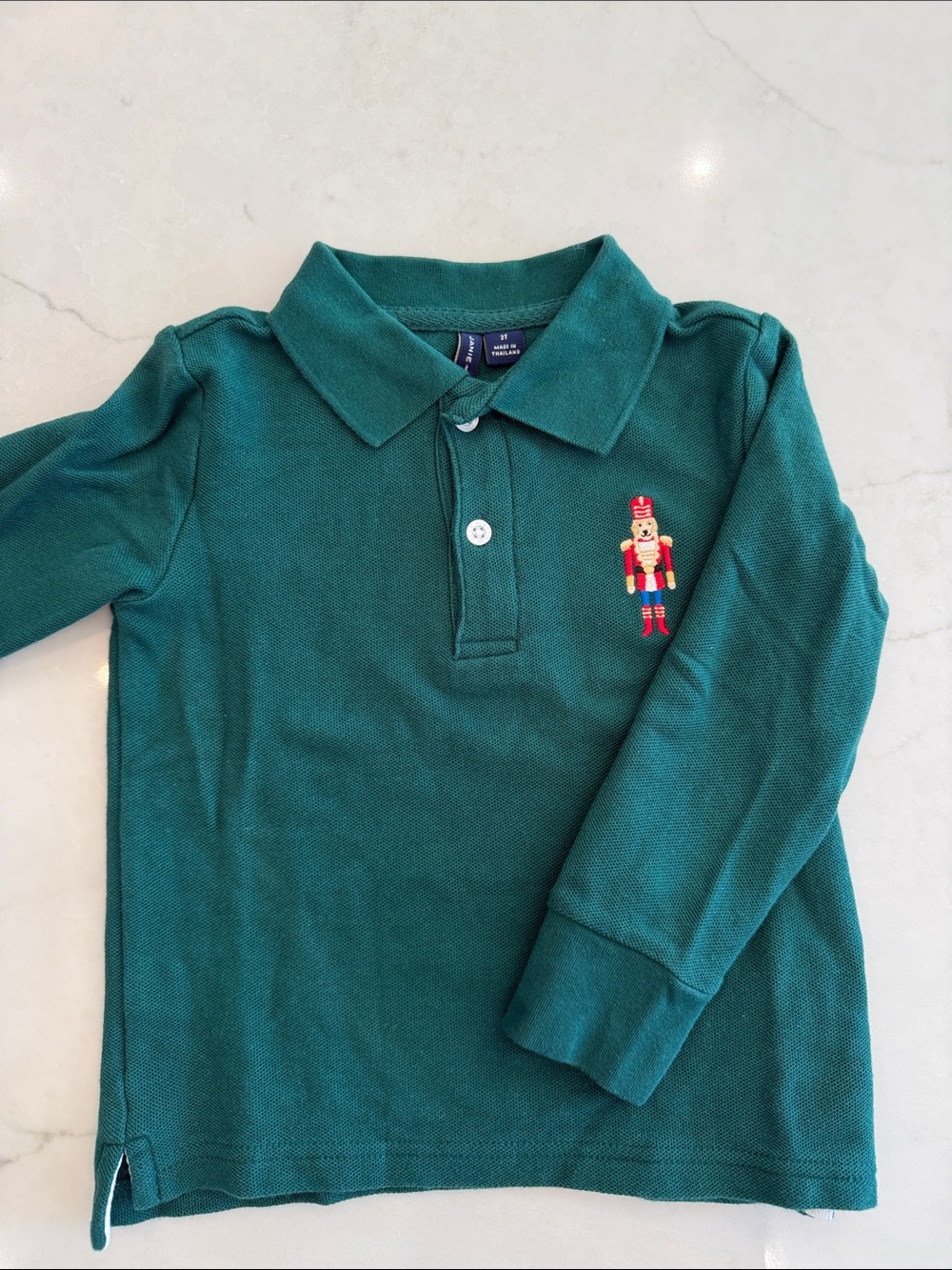 Janie and Jack Teal Long-Sleeve Polo with Nutcracker Patch